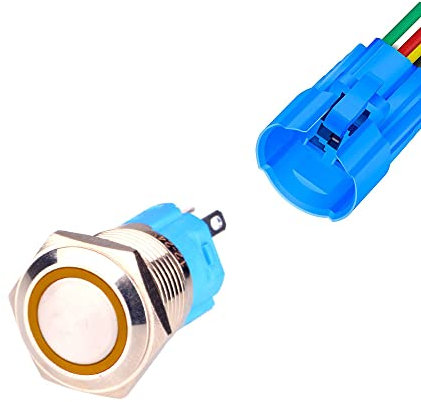 Gebildet 16mm Edelstahl Kurzzeitiger Drucktasten 12V-24V 5A LED 1NO1NC SPDT ON Off Wasserdichter Momentan Drück Knöpfe mit Steckdose Stecker (Orange LED)