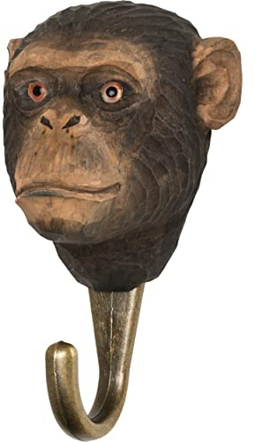 WILDLIFEGARDEN WG4537 Haken Schimpanse - Handgeschnitzter Tierhaken aus Holz und Metall - Sammlung Afrikanischer Tiere