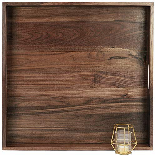 MAGIGO Bandeja otomana cuadrada grande de madera de nogal negra con asas, sirve té, café o desayuno en la cama, bandeja decorativa clásica de madera para servir