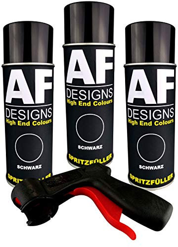 Alex Flittner Designs 3x Spritzfüller Spritzspachtel Spraydose schwarz Dickschicht Füller Autolack Grundierung Filler Primer Haftgrund +Spraydosengriff