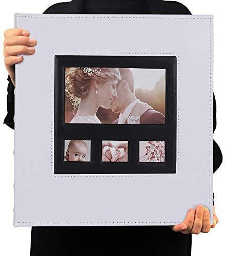 RECUTMS 600 Taschen Fotoalbum können 10x15 Foto PU Lederbezug Schwarze Seiten Super große Kapazität Familienfotoalbum Geschenk Speicher Fotobuch Fotoalbum Hochzeit (Weiß)