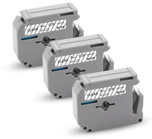 3x XemaX Etikettenband Ersatz für Brother M-K Bänder M-K121 MK-121 MK-121bz 9mm x 8m Schwarz auf Transparent Brother MK für Brother P-Touch PT-60 PT-65 PT-90 PT-M95 PT-80 PT-100 PT-110 PT-70 PT-85