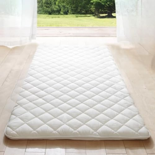 MIINA Japanische Futon-Matratze, hergestellt in Japan, voll (140 x 200 cm), weiß, faltbare Bodenliege, Bett, Tatami-Matte, aufrollbare Isomatte, Shikibuton