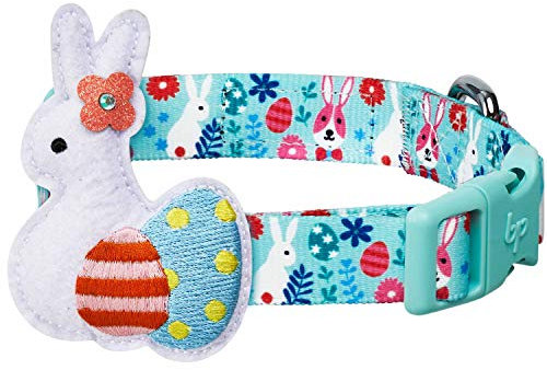 Blueberry Pet 2021 Hundehalsband, Osterhase und Ei, verstellbar, mit abnehmbarem Dekor, Mintgrün, Größe S, Halsumfang 30,5 - 40,6 cm