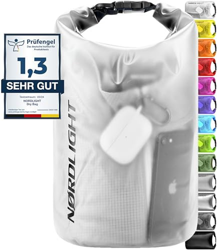 Nordlight Dry Bag 10L Wasserdichter Beutel - (Transparent) Wasserdichter Packsack Mit Roll Top Verschluss Und Schultergurt | Schwimmen, Baden, Strand, Kanu, Stand Up Paddling, Tauchen