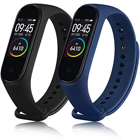 ZGCE 2 Stück Armband Kompatibel mit Xiaomi Mi Band 3/4 Armband, Bunt Silikon Wasserdicht Ersatzband für Xiaomi Mi Smart Band 4, Damen Herren (Schwarz+Navy blau)