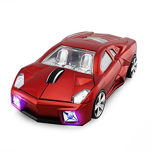 Aikchi Kabellose 3D Sportwagen Maus, Optische Computermaus, Ergonomische Desktop Laptop PC Maus für LBJN (Rot)