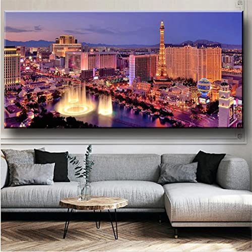 5D Diamant Painting Bilder Full Groß Las Vegas City-Nacht 70x200cm Runder Diamond Painting Set DIY Diamant Malerei Vollbohrer Stickerei Kreuzstich Leinwand für Haus Wand Und Eingang Dekorationen