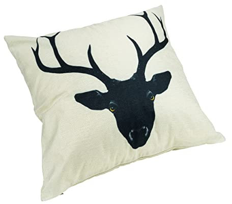 QUVIO Dekokissen Rentier - Gefüllt - Sofakissen - Quadratische Kissen - Gefüllte Kissen - Dekorative Kissen beige - Figurative Kissen - 45 x 45 cm - Polyester - Beige und schwarz