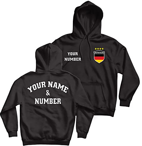 lepni.me Deutscher Fußball Hoodie - Ihr Name und Ihre Nummer Trikot - Fußball-Europameisterschaft oder Fußball-Weltmeisterschaft 2022 Geschenke (XL Schwarz Mehrfarben)