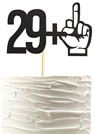 Arthsdite 29 + 1 Mittelfinger schwarzer Glitzer Tortenaufsatz – Partydekorationen zum 30. Geburtstag – lustige Geburtstagsparty-Zubehör