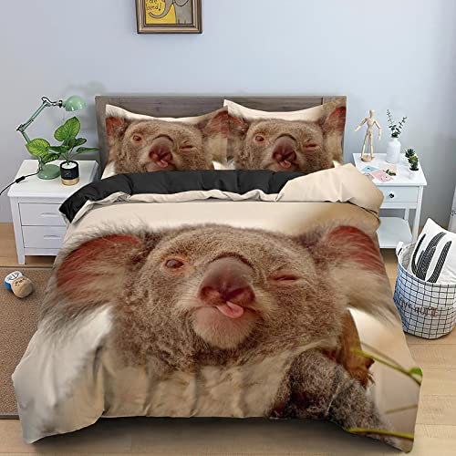 JZZFBW Bettwäsche 155x220cm Grauer Wombat Weich Bettbezug Mit ReißVerschluss Und 2 Mal 80x80cm Kissenbezug,Duvet Cover Set Geeignet FüR Erwachsene Und Kinder
