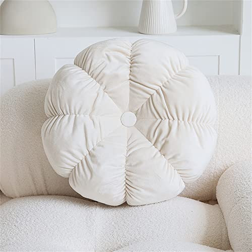 Morbuy Blumenform Sitzkissen Stuhlkissen Luxuriös Samt Optik Gartenkissen Weiche Flauschige Verdickte Runde Deko Kissen für Zuhause, Sofa, Stuhl, Bett, Auto-Dekoration (50x50cm,Beige)