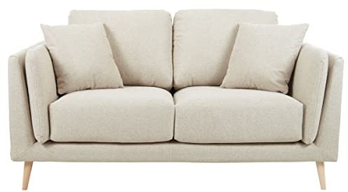 Miliboo Skandinavisches Sofa 2-Sitzer aus beigem Stoff und helles Holz Vogue