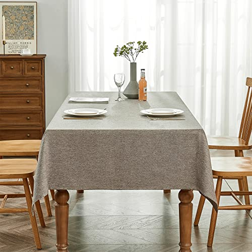 BALCONY & FALCON Table Cloth Waterproof Washable Taupe 140x180cm | Rectangular, Faux Linen, Heavyweight, Wrinkle Resistant, Wipe Clean, Farmhouse, Dining, Kitchen, Wedding, Party, Outdoor