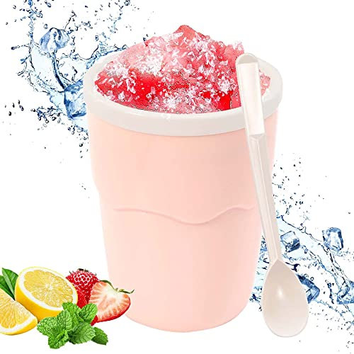 Taza para Hacer Granizados y Batidos de Congelación Rápida - Máquina de Helados Caseros Con Cuchara, Enfriamiento de Aluminio de Doble Capa para Niños y Familiares (Rosa)