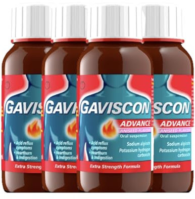 Gaviscon Advance Aniseed Liquid 150ml x 4 Bottles - Advanced Formula, Fast Heartburn & Indigestion Relief, Convenient Sachets, Antacids for Effective Digestion, Nausea Aid