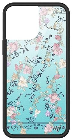 Wildflower Gallery Girlie Blue Hülle, kompatibel mit Apple iPhone 13 Pro Max, Blau, Rosa, Ranken, floral, trendig, schützender schwarzer Stoßfänger, 1,2 m Falltest-zertifiziert, kleines Unternehmen im
