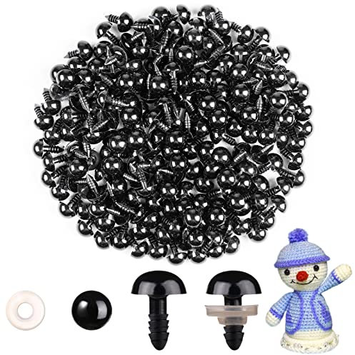 MUCUNNIA 200 Stück 12 mm Sicherheitsaugen für Häkeltiere mit Unterlegscheiben Amigurumi Augen für Häkeltiere Kunststoff Schwarz Sicherheitsaugen zum Häkeln Basteln Sicherheitsaugen für DIY Häkeln
