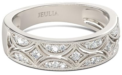 Jeulia 925 Sterling Silber Ringe Milgrain Rundschliff Damen Band Jubiläum Versprechen Ringe mit Schmuckschatulle für Sie Frauen Mädchen (Silber, 66(21))