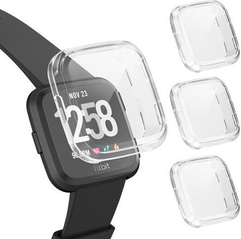 Vancle 3 Stück Schutzhülle Kompatibel mit Fitbit Versa, Weiche TPU Vollschutz Display Schutz, Staubdichte Kratzfeste Hülle für Fitbit Versa, Transparent