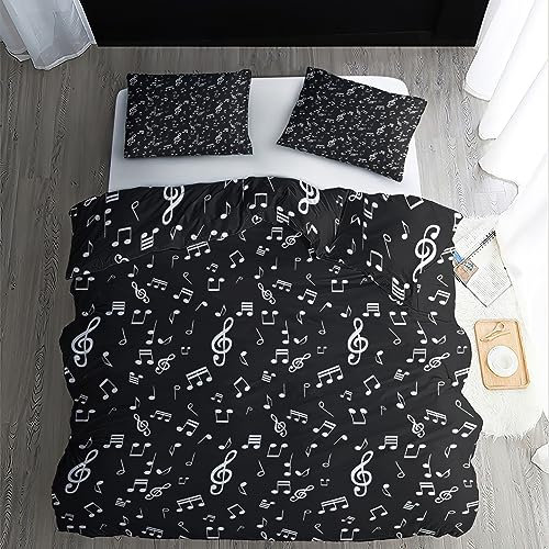 ZDABAOEC Bettwäsche Musik 140x200, Musiknoten Wendebettwäsche, 110gsm Microfaser Bettbezug 2er Set, Weich Kuschelig Bügelfrei, 1 Kopfkissenbezug 70x90, mit Reißverschluss