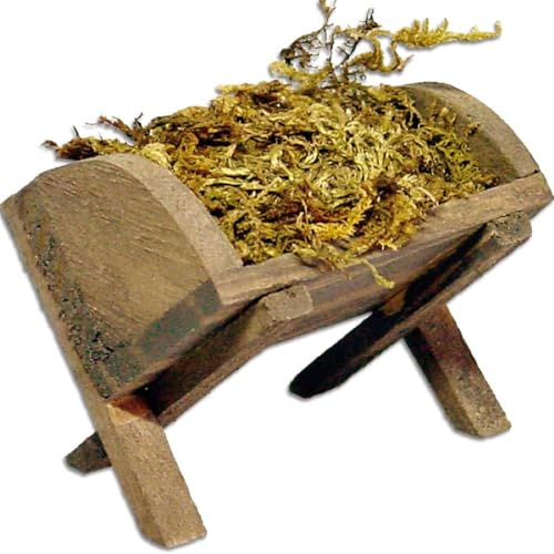 FADEDA Futterkrippe mit Moos/Höhe:6 cm/handbemalt/detailgetreue Krippen Figuren - Weihnachten Tisch Dekoration Krippe Zubehör