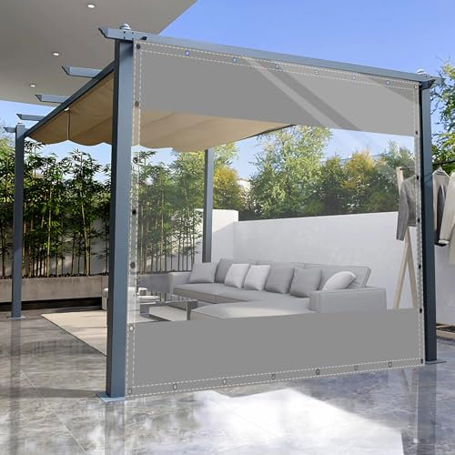 SDLLG Transparent Divider Curtains with Eyelets, PVC Outdoor Tarpaulin Curtains, 0.5 mm, Clear Side Tarpaulin for Gazebos, Pergola, Balcony, Gardens, Garage, Stem, 2.5 x 8 m (H x L), Grey