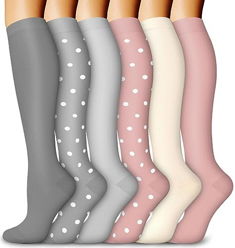 Kompressionsstrümpfe für Herren Damen, 6 Paar Kniestrümpfe Stützstrümpfe Kompressionssocken für Sport, Flug, Laufen, Reisen, Radsport