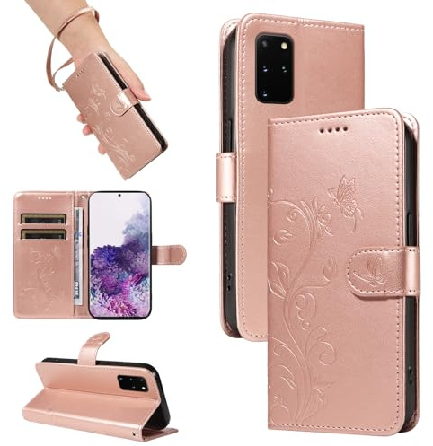 SRISHP Hülle für Samsung Galaxy S20 Plus Handyhülle, Rosé Gold | Premium PU Leder, Handyhülle Mit Band, Magnet Flip Case, Kartenfächer, Ständer Klappbar Tasche, Standfunktion Schutzhülle
