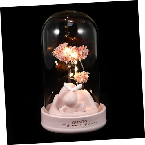 OSALADI Hirsch Kirschblüten Nachtlicht Süße Hirschfigur Künstlicher Kirschbaum Schreibtischaufsatz Innenlicht Nachtlampe Led-lampe Tischlampe Für Mädchen Domlicht Harz Glas