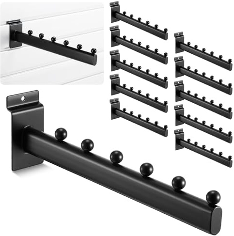 Yaocom 10 Stück 6 Kugeln Wasserfall für Slatwall, 30,5 cm ovale Rohr-Lamellenwand-Haken und Aufhänger, Lamellenwand-Zubehör für Kleidung, Einzelhandel, Garage, Geschäft, Display (schwarz)