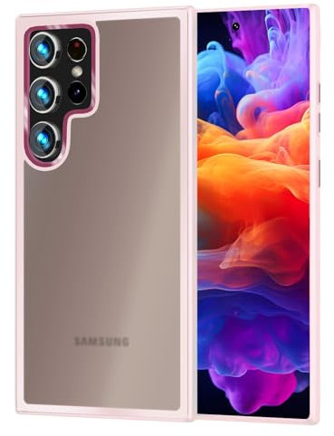NALIA Matte Hybrid Schutzhülle kompatibel mit Samsung Galaxy S24 Ultra Hülle, Semi-Transparente Stoßfeste Harte Rückseite & Silikon Aufprall-Schutzrahmen, Frosted Anti-Schock Cover, Farbe:Rosa