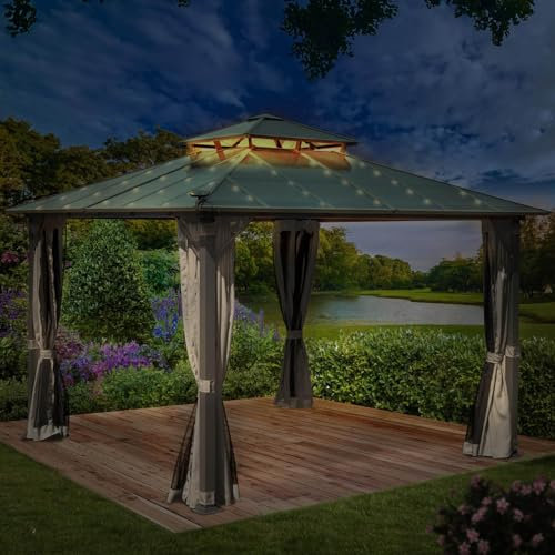 BRAST® Pavillon Aluminium Pagode 4x4m | viele Modelle & Farben | inkl. Moskitonetz + LEDs | festes Dach | wasserdicht | stabil |UV-Schutz | Hellgrau
