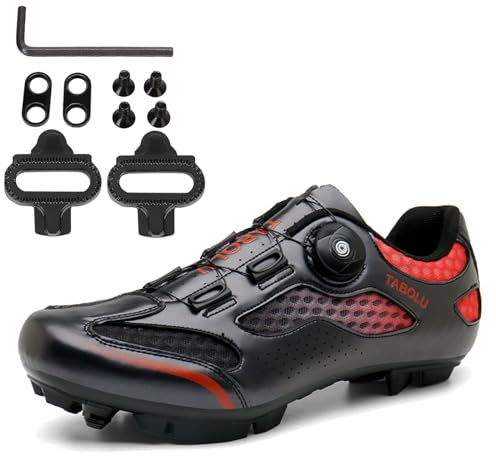 PENXZT MTB Schuhe Herren Damen Fahrradschuhe Mountainbike Schuhe kompatibel mit SPD 2 Schrauben mit Cleats Unisex Radsportschuhe Draussen,Schwarz,40 EU