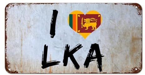 Metall-Blechschild I Love Sri Lanka, Wandschild, Sri Lanka, Nationalflagge, Vintage-Retro-Metallschild, Reisegeschenk, Souvenir, Metall-Blechschild für Kneipen, Restaurants, Cafés, Clubs, 30,5 x