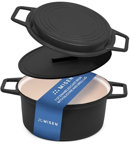 Misen 7QT Dutch Oven Grill mit Silikondeckel – Premium-Emaille-Beschichtung – doppelte & breite Griffe – langlebiger, großer Boden & induktionsgeeignetes Kochgeschirr – klassische Küchenutensilien für