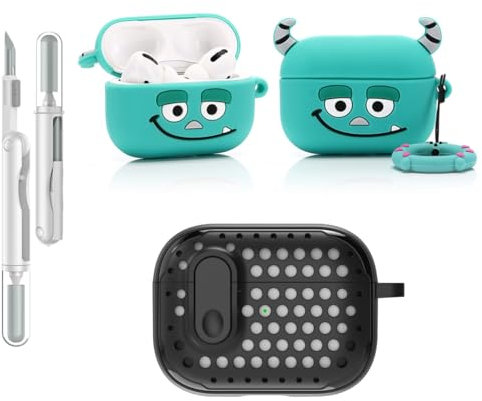 LEWOTE Funda protectora 3 en 1 compatible con Apple Airpods Pro (2ª/1ª generación) con kit de limpieza y llavero (Sully)