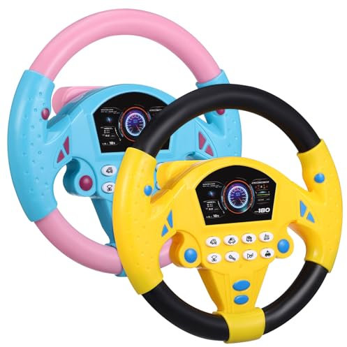 Toyvian Lot de 2 jouets de volant simulés - Avec lumière et musique - Contrôleur de conduite - Jouet de voiture - Développement précoce - Jouet éducatif pour voiture