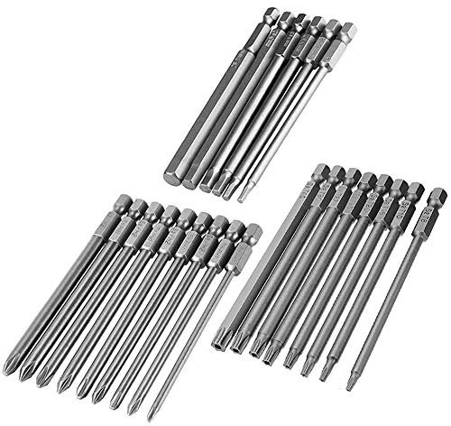 Mesee Set di 23 Punte per Cacciaviti Magnetiche Asta Esagonale,100mm Punte Cacciavite - 8Pz Testa Torx / 6Pz Testa Esagonali / 9Pz Testa Croce - Set Inserti per Avvitatore Professionali in Acciaio S2