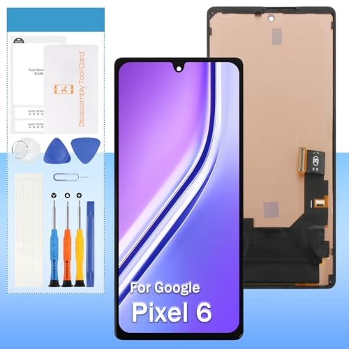 Ersatzbildschirm für Google Pixel 6 GB7N6 G9S9B16 16,3 cm (6,4 Zoll) LCD-Display, Touch-Digitalisierer, Glas, Montage – Schwarz mit Rahmen – Werkzeuge (nicht für Pixel 6A/6 Pro)