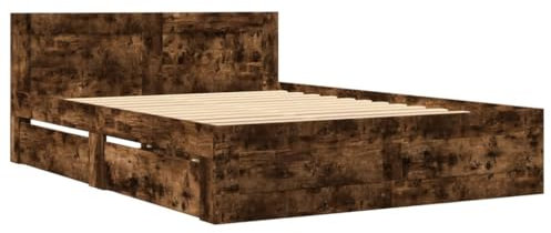 vidaXL Cadre de lit avec tête de lit chêne fumé 120x190 cm, Meubles de Chambre à Coucher, lit Double, sommier, lit, Cadre de lit Double