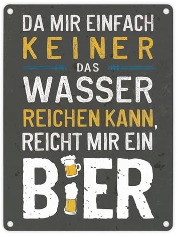 Reicht mir Bier statt Wasser Metallschild in 15x20 cm Humorvolles Wandschild mit Illustrationen perfekte Geschenkidee für Bierliebhaber mit Bierkrügen Spielerisch und lustig