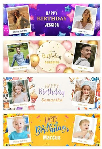papasgix Banner Selbst Gestalten mit Foto/Text/Logo Happy Birthday Banner Personalisiert Geburtstag Oktoberfest Einschulung Banner Custom Flag Plakat Dekoration(50x150cm Löchern)
