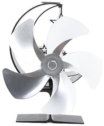 Natudeco 5-flügeliger wärmebetriebener Ofenventilator, Heizung, energiesparender Kaminventilator, Wärmeumwälzventilator für Holzofen, Holzofen (Silber)