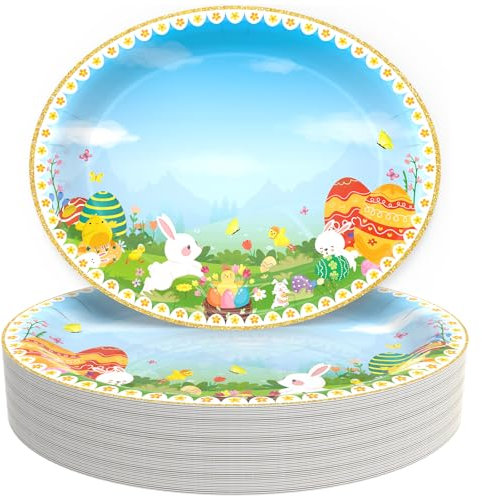 Piatti Di Carta Per Pasqua, 36 Pezzi Di Servizio Pesante Ovale, Forniture Per La Cena Gigante Per Festa, 32 x 25.9 cm