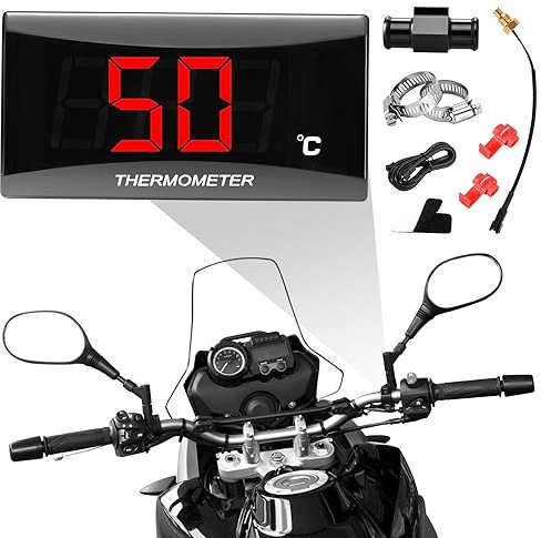Termometro digitale per moto Strumenti Adattatore per sensore di misuratore display digitale per temperatura dell'acqua, Adattatore per sensore di temperatura per KOSO 18/22mm(22MM-RED)