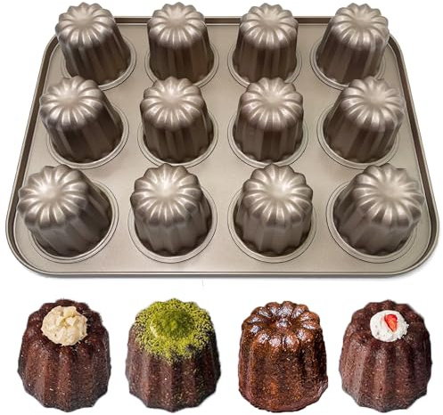 duoyif Backform Canele Kuchenform Ø 7 cm Hoch 6 cm 12 Löcher Antihaftbeschichtung, Kohlenstoffstahl, Cannelés-Form Backform Cannelés Für Backen Canele Kuchen Brot Muffin (Canele-7cm)