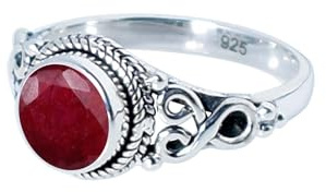 Gems Vibes Bohemian Ring mit natürlichem Rubin-Edelstein, 925er Sterlingsilber, handgefertigter Ring für Frauen, Geschenk für sie, runder Rubin-Schmuck, Designer-Ringgröße 7