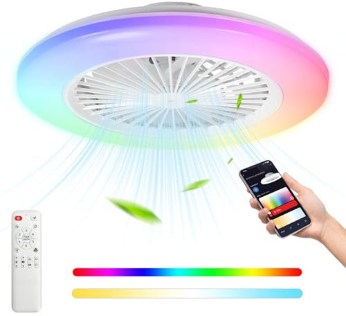Lospitch Deckenventilator mit Beleuchtung φ49cm RGB LED Fan Licht mit Fernbedienung, Timer, 6 Geschwindigkeiten Stufenloses Dimmen Deckenventilator mit Licht, 2 Stück